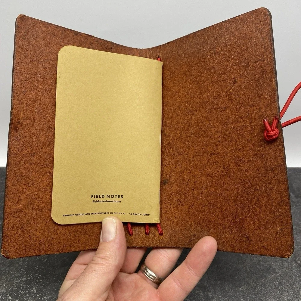 American Bench Craft Journal Cognac Brown Thick Leather Field Notes Trapper Book